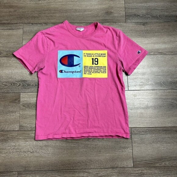Champion T Shirt Size M Short Sleeve Heritage Tee Pink - Picture 1 of 5